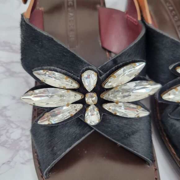 Marc Jacobs Y2K Chunky Heeled Pony Hair Leather Sandals Crystal Rhinestones - Picture 3 of 12